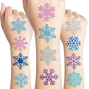 96 PCS Blue Snowflake Pre-Cut Temporary Tattoos Sticker Winter Birthday Christmas Party Decorations Decor Supplies Favors Gifts for Girls Boys Baby Showers Cute Fake Tattoos Classroom Reward Themed