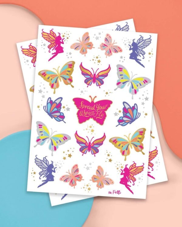 xo, Fetti Butterfly Tattoos for Kids - 34 Glitter styles | Birthday Party Supplies, Butterfly Party Favors + Fairy Decor - Image 3