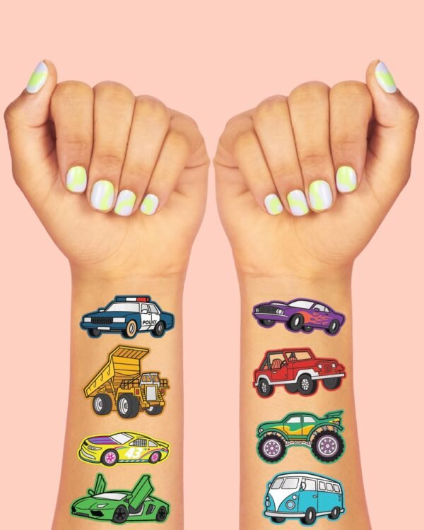 xo, Fetti Cars and Trucks Temporary Tattoos for Kids - 42 Foil style | Birthday Party Supplies, Race Car Party Favors + Construction Decor - Image 4