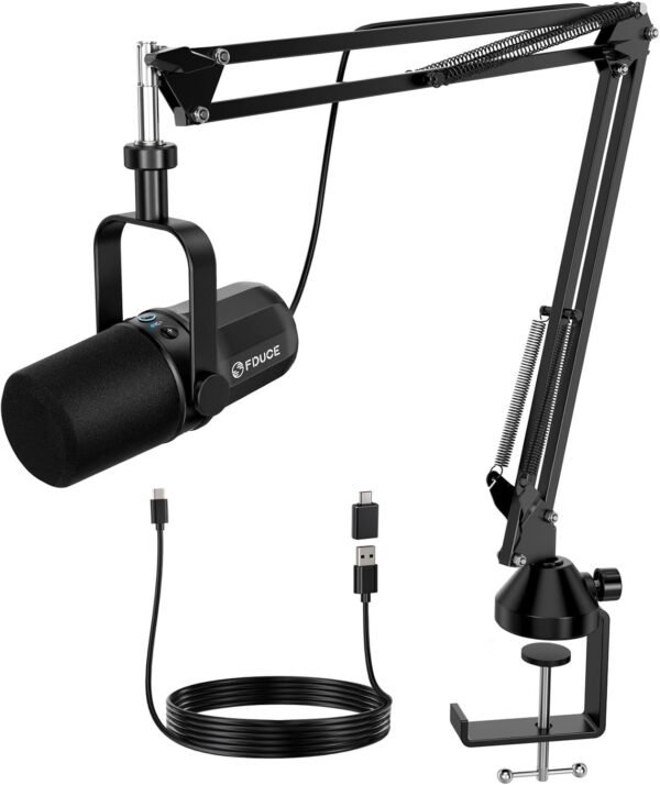 FDUCE Dynamic Microphone, XLR/USB Podcast Recording PC Microphone for Vocal Voice-Over Streaming, Studio Metal Mic with Mute, Headphone Jack, Monitoring Volume Control, with Boom Arm (SL40+) - Image 2