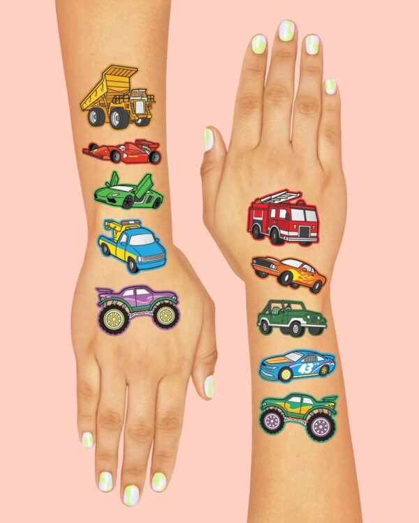 xo, Fetti Cars and Trucks Temporary Tattoos for Kids - 42 Foil style | Birthday Party Supplies, Race Car Party Favors + Construction Decor - Image 5