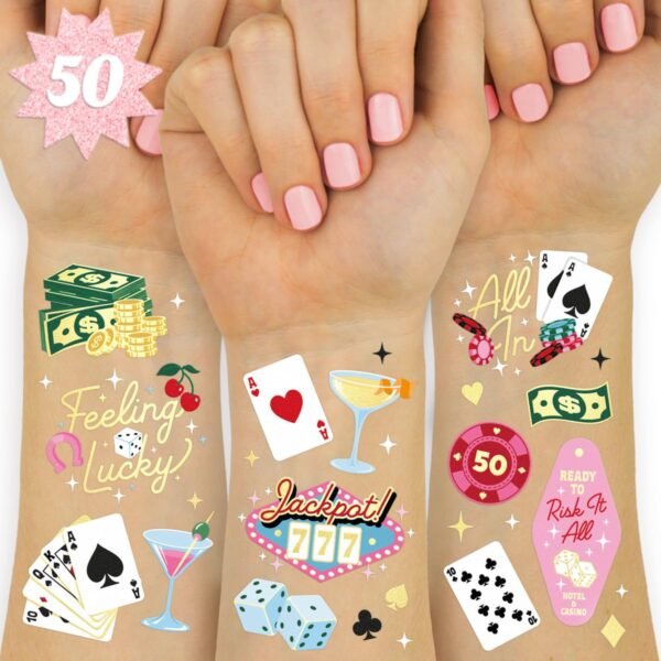 xo, Fetti Casino Temporary Tattoos - 50 Gold Foil | Bachelorette Decorations, Birthday Accessory, Las Vegas Bach Theme Favor, Game Night Bday Gift, Feeling Lucky Dice Decor, Girls Poker Party - Image 2