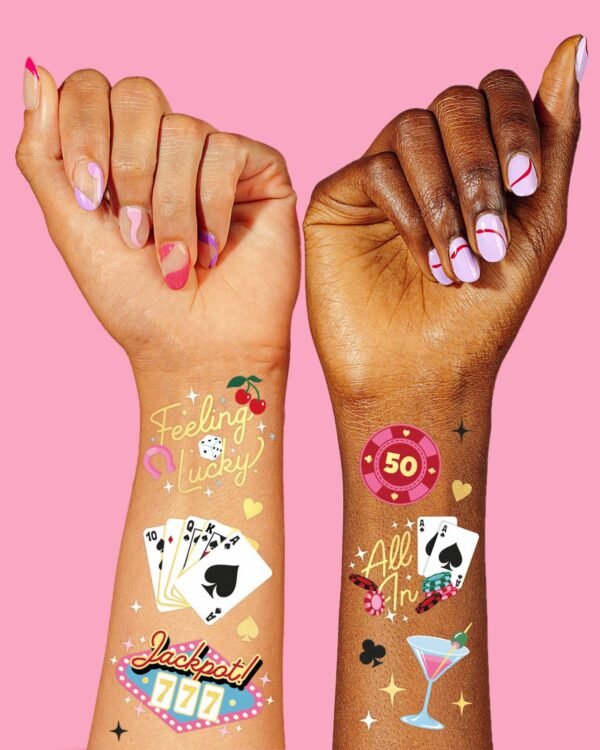 xo, Fetti Casino Temporary Tattoos - 50 Gold Foil | Bachelorette Decorations, Birthday Accessory, Las Vegas Bach Theme Favor, Game Night Bday Gift, Feeling Lucky Dice Decor, Girls Poker Party - Image 4