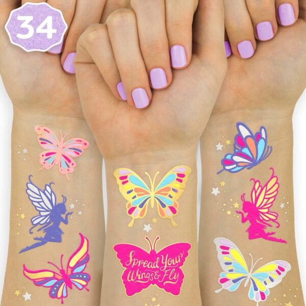 xo, Fetti Butterfly Tattoos for Kids - 34 Glitter styles | Birthday Party Supplies, Butterfly Party Favors + Fairy Decor - Image 2