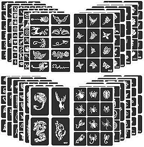 24 Sheets Tattoo Stencils for Kids Teens Adults, Henna Tattoo Stencil Kit, 400pcs Tattoos Design, Tattoo Stencil for Real Tattoos, Airbrush Tattoo Stencils, Henna Stencil for Face Hand Finger