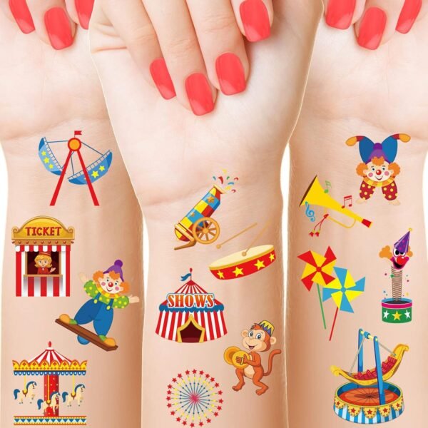 Maitys 288 Pcs Carnival Circus Tattoos for Kids, 48 Styles Temporary Tattoos Circus Theme Birthday Party Decorations Carnival Party Favors - Image 2