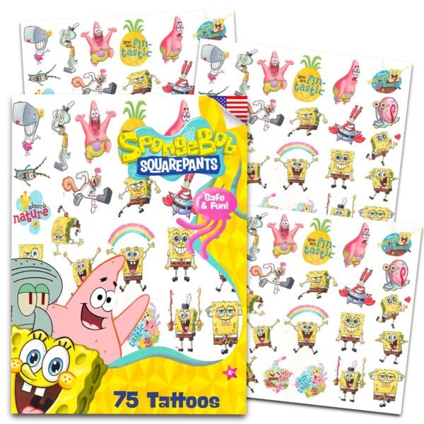 Spongebob Squarepants Temporary Tattoos for Kids and Adults - 75 Spongebob Tattoos For Party Favors Goodie Bags and More (Spongebob Party Supplies Bundle) - Image 2