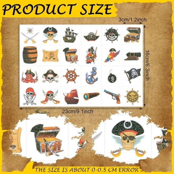 Landhoow 240 Pcs Pirate Tattoos Temporary for Kids Glitter Face Tattoos Cool Body Sticker Costume Accessory for Adults Boys Girls Party Favor - Image 3