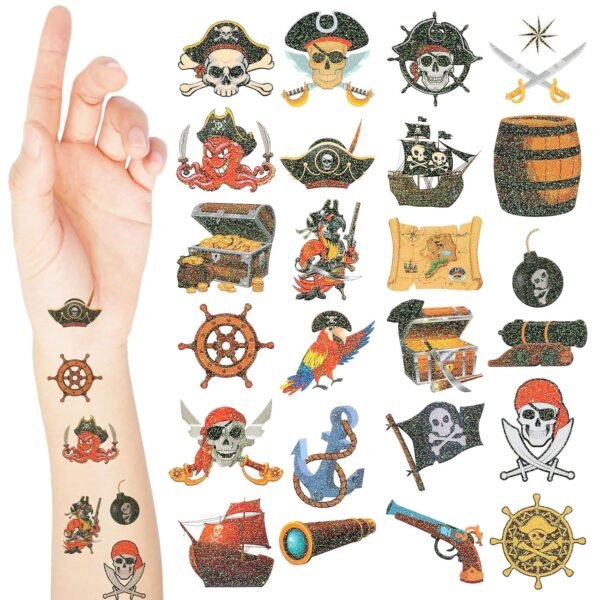 Landhoow 240 Pcs Pirate Tattoos Temporary for Kids Glitter Face Tattoos Cool Body Sticker Costume Accessory for Adults Boys Girls Party Favor - Image 2