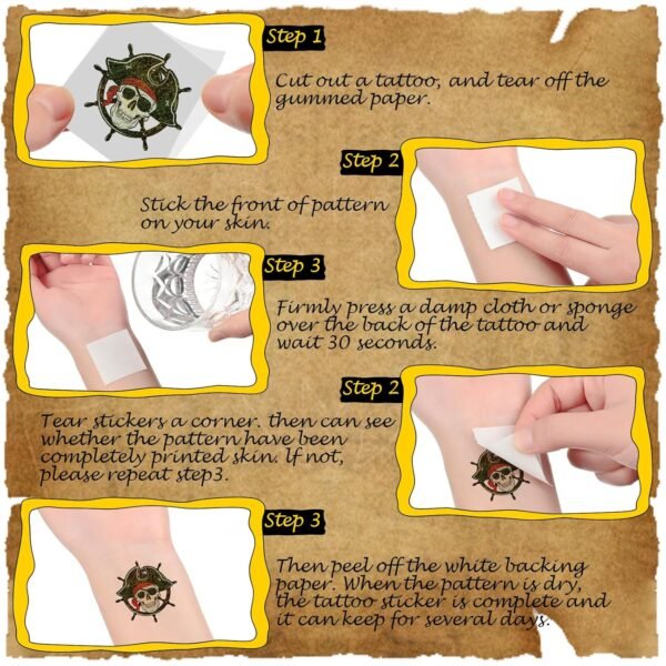 Landhoow 240 Pcs Pirate Tattoos Temporary for Kids Glitter Face Tattoos Cool Body Sticker Costume Accessory for Adults Boys Girls Party Favor - Image 4